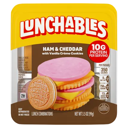 Ham & Cheddar Cheese Cracker Stackers Snack Kit Kids Lunch with Vanilla Cookies
