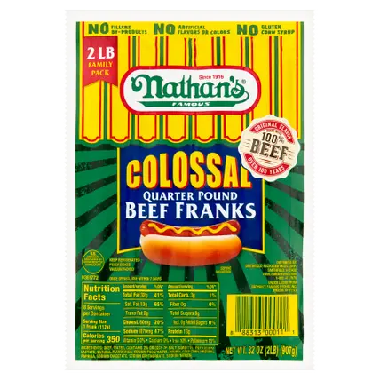 Beef Franks, Colosal, Quarter Pound, Family Pack