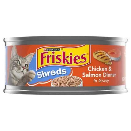 Gravy Wet Cat Food, Shreds Chicken & Salmon Dinner in Gravy