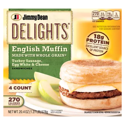 Delights Turkey Sausage, Egg White & Cheese English Muffin Breakfast Sandwiches