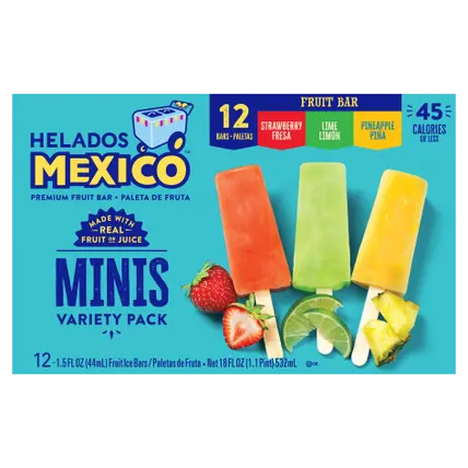 Fruit Ice Bars, Premium, Strawberry/Lime/Pineapple, Minis, Variety Pack