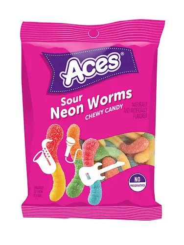 Sour Neon Worms Flavored Chewy Candy