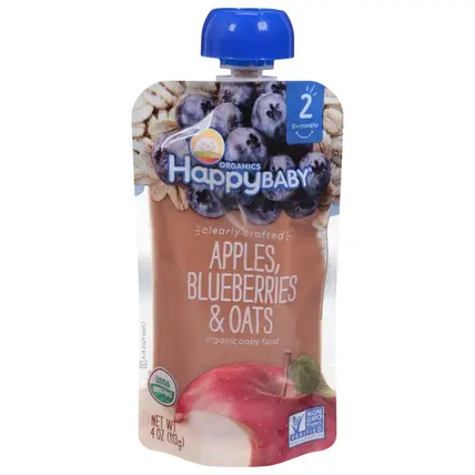 HappyBaby , 2 (6+ months) Blueberries & Oats Apples Organic Baby Food 