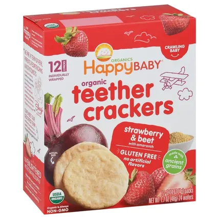 Happy Baby , 2 Packs Crawling Baby Strawberry & Beet Teether Crackers 