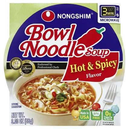 Nongshim, Noodle Soup, Bowl, Hot & Spicy Flavor