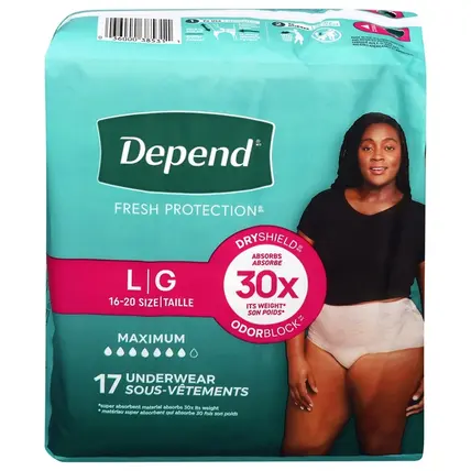 Depend , Maximum L/XL (16-20) Underwear (60-125 lbs) 