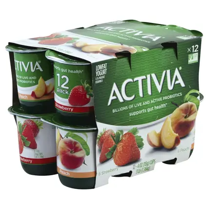 Activia, Yogurt, Lowfat, Peach, Strawberry, 12 Pack 