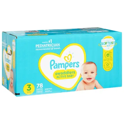 Pampers, Diapers, Active Baby, 3 (16-28 lb), Super Pack 