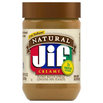 Jif , Natural Creamy Low Sodium Peanut Butter Spread 