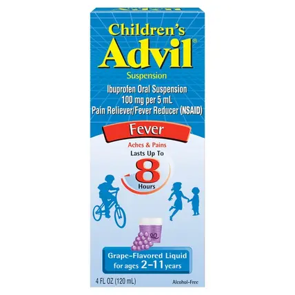 Suspension, Fever, 100 mg, Liquid, Grape-Flavored