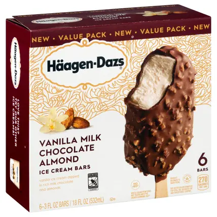 Haagen-Dazs Vanilla Milk Chocolate Almond Ice Cream Bars 6 - 3 fl oz Packs