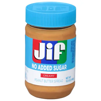 Jif No Added Sugar Creamy Peanut Butter Spread 15.5 oz Jar