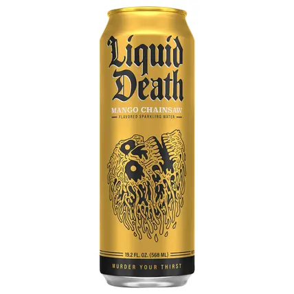 Liquid Death Sparkling Water, Mango Chainsaw 19.2 oz King Size Can