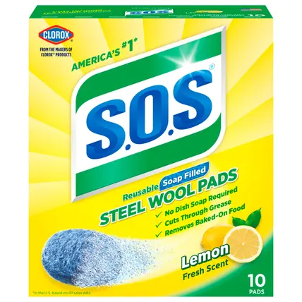 Clorox Reusable Soap Filled Lemon Fresh Scent Steel Wool Pads 10 ea