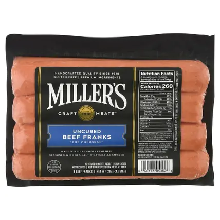 Miller's Uncured Beef Franks 8 ea