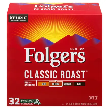 Folgers Medium K-Cup Pods Classic Roast Coffee 32 ea