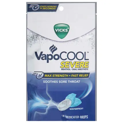 Vicks VapoCool Severe Max Strength Menthol Winterfrost Cough Drops 18 Drops