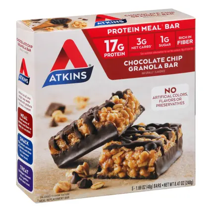Chocolate Chip Granola Protein Meal Bar, High Fiber, Low Sugar, Meal Replacement, Keto Friendly, 5 Count