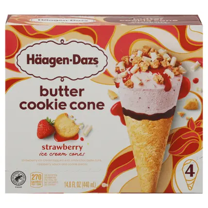 Haagen-Dazs Butter Cookie Cone Strawberry Ice Cream 4 ea