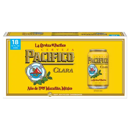 Pacifico Clara Mexican Lager Beer, 18 pk 12 fl oz Cans, 4.4% ABV