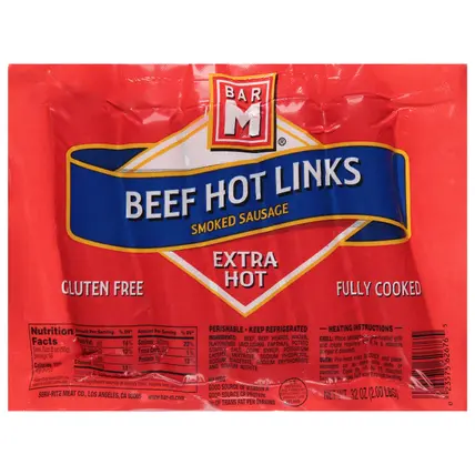 Bar M Beef Hot Links Smoked Extra Hot Sausage 32 oz