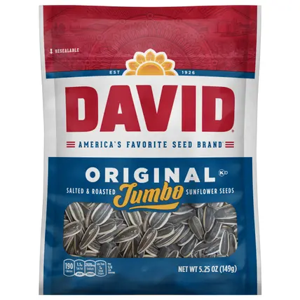 DAVID Roasted and Salted Original Jumbo Sunflower Seeds, 5.25 oz