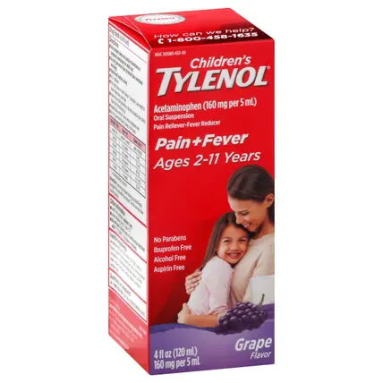 Children's Tylenol Oral Suspension Grape Flavor Pain+Fever 4 oz