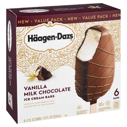Haagen-Dazs Vanilla Milk Chocolate Ice Cream Bars 6 - 3 fl oz Packs