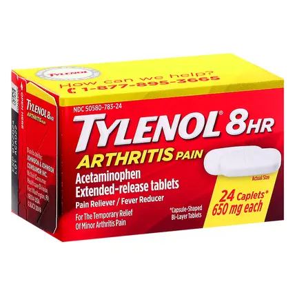 8 Hr Extended-Release Tablets 650 mg Arthritis Pain Caplets 24 ea Box