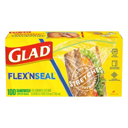 Glad Flex N Seal Sandwich Zipper Bags 100 ea