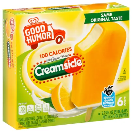 Good Humor Creamsicle Low Fat Orange Sherbet Ice Cream Bars 6 ea