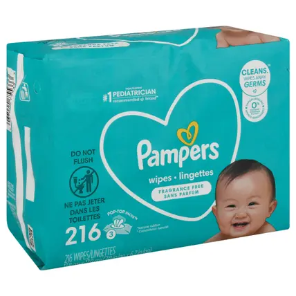 Pampers Fragrance Free Wipes 216 ea