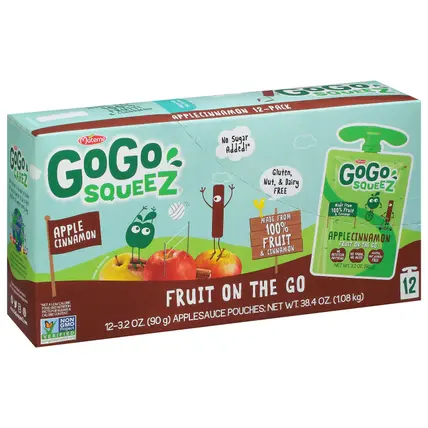 GoGo Squeez 12-Pack Apple Cinnamon Applesauce 12 Pouches 3.2 oz Pouch 12 ea