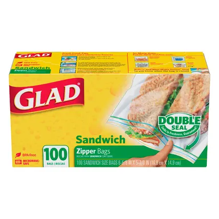 Glad Sandwich Zipper Bags 100 ea