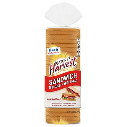 Nature's Harvest, Bread, White, Thin Sliced, Sandwich 