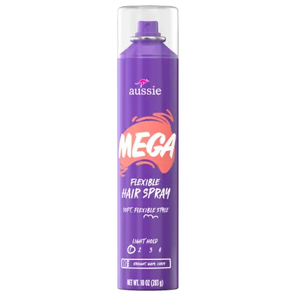 Aussie Mega Flexible Hair Spray for Curly Hair, Straight Hair, and Wavy Hair, 10 oz