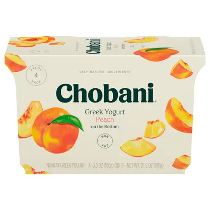 Chobani Nonfat Greek Peach on the Bottom Yogurt Value Pack 4 - 5.3 oz Cups