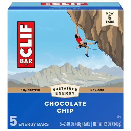 CLIF BAR - Chocolate Chip - Made with Organic Oats - 10g Protein - Non-GMO - Plant Based - Energy Bars - 2.4 oz. (5 Pack)