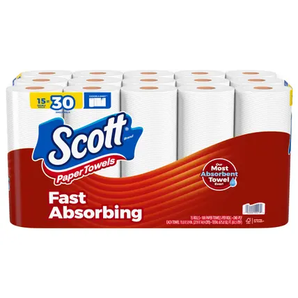 Scott Paper Towels, Choose-A-Sheet, 15 Double Rolls = 30 Regular Rolls (100 Sheets Per Roll)