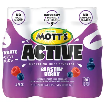Mott's Active Blastin' Berry, 8 fl oz bottles, 6 pack