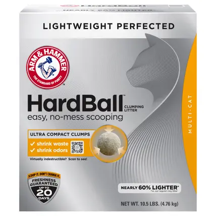 Hardball Lightweight Cat Litter, Clumping, No-Mess Scooping, Multi-Cat, 10.5lb