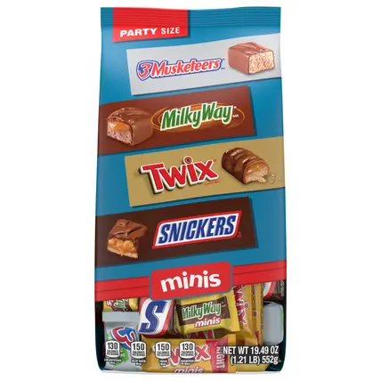 SNICKERS, TWIX, 3 MUSKETEERS, MILKY WAY & MILKY WAY Midnight Minis Size Chocolate Candy Bars Variety Mix, 19.49-Ounce Bag