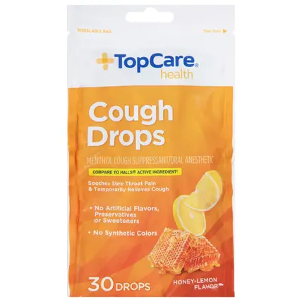 TopCare Health Honey-Lemon Flavor Cough Drops 30 Drops