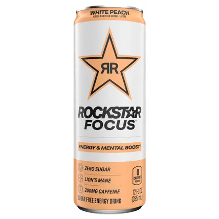 Rockstar Focus Sugar Free Energy Drink White Peach 12 Fl Oz