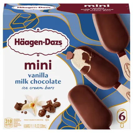 Häagen-Dazs Vanilla Milk Chocolate Ice Cream Snack Bars, 6 Count Mini