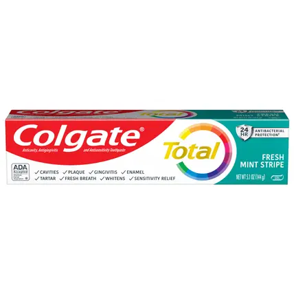 Colgate Total Fresh Mint Stripe Toothpaste, Mint Gel Toothpaste, 5.1 Oz. Tube