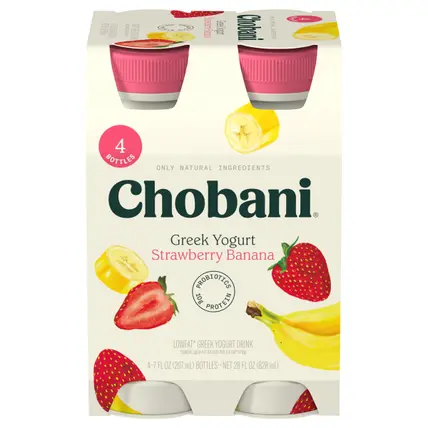 Chobani Lowfat Greek Strawberry Banana Yogurt Drink 4 - 7 fl oz Bottles