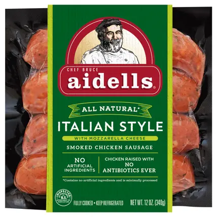 Aidells® Smoked Chicken Sausage, Italian Style with Mozzarella Cheese, 12 oz. (4 Fully Cooked Links)