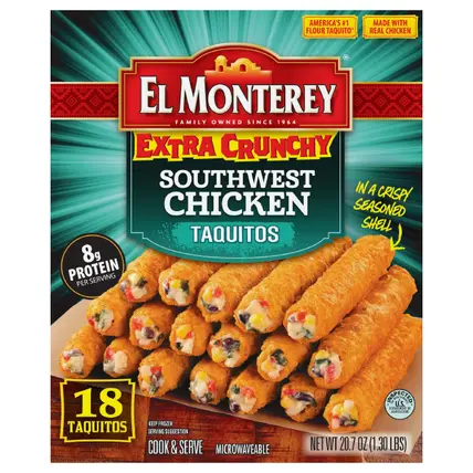 El Monterey Extra Crunchy Southwest Chicken Taquitos 18 ct, 20.7 oz (Frozen)