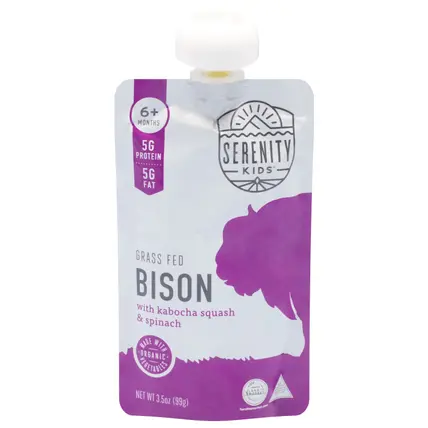 Kids Grass Fed Bison with Organic Kabocha Squash & Spinach Pouch, 3.5oz
